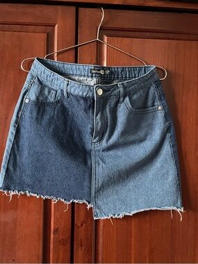 boohoo Two-Tone Blue Denim Mini Skirt